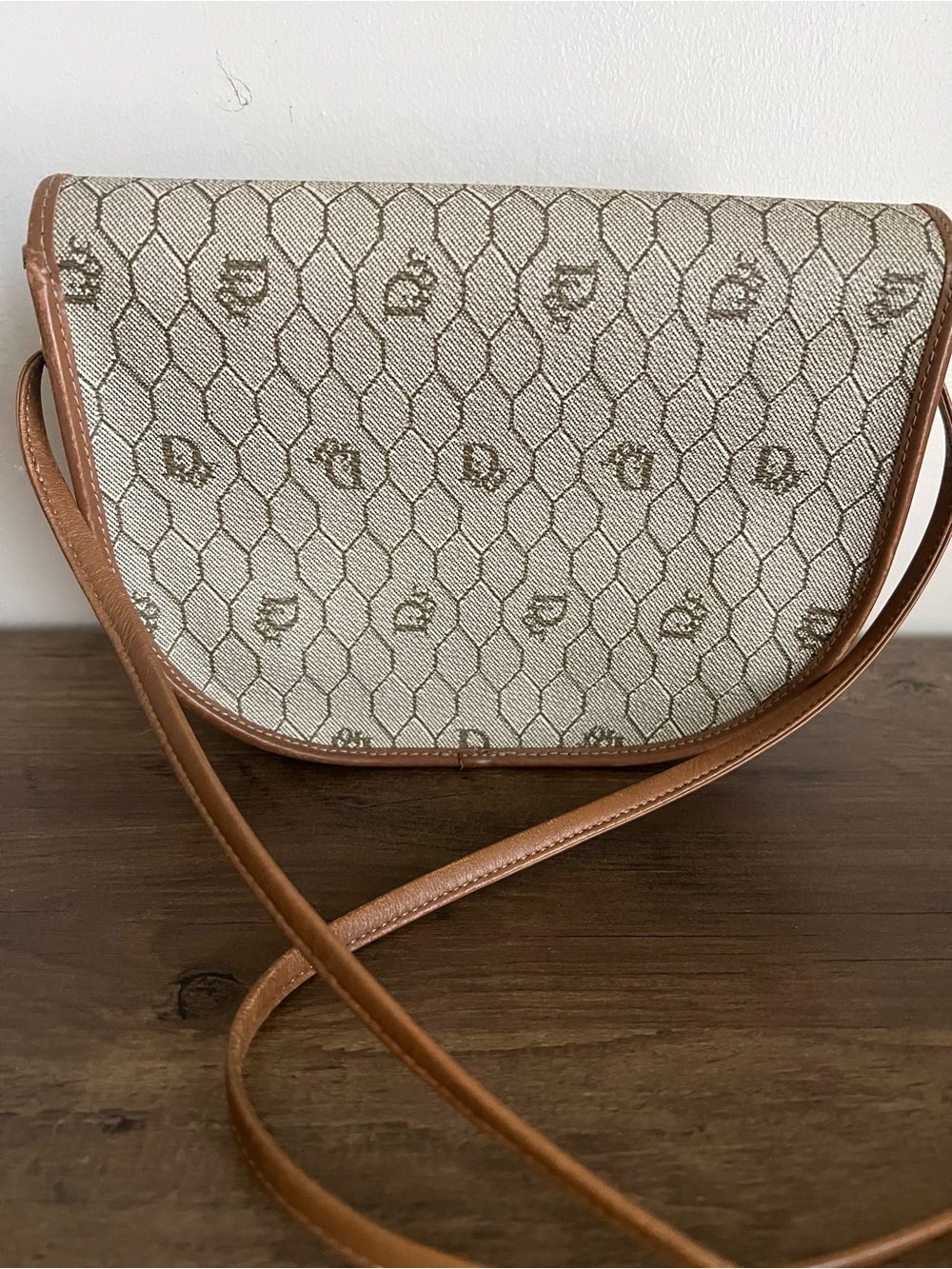 Dior Beige Honeycomb Crossbody with Tan Leather Trim - Picture 2 of 7